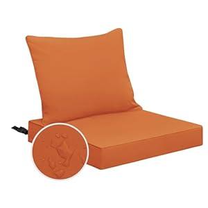 Easy-Going Waterproof Patio Chair Cushion Back 19x16 in + Seat 19x19x3 in Non-Slip Outdoor Seat Cushion with Zipper and Handle Orange