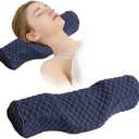 Cervical Neck Pillow for Pain Relief Sleeping, Neck roll Pillow Memory Foam for Stiff Neck Pain Relief Travel Bolster Pillow for Bed for Side Sleepers Back Sleeper (Blue)