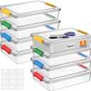 Fullhawl 8 Pcs Thickened Paper Storage Bin with Latching Lid, Label Clear Plastic Stackable Letter Size Tray Storage Container Arts Crafts Classroom Office Home Teacher Sorting (Rainbow)
