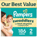 Swaddlers Diapers, Size 2 (10-22 lbs), 186 Count, Fragrance Free, Hypoallergenic, Absorbent, Pediatrician Recommended, Skin Safe