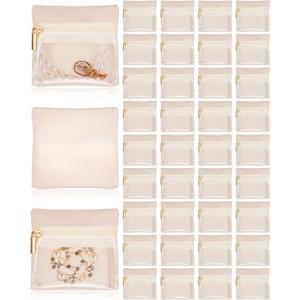 Uiifan 36 Pcs Travel Jewelry Bag Bulk Zipper Jewelry Pouch Flannel Portable Pocket Organizer for Necklace Earring Women Gift (3.94 x 3.94 Inch, Beige)