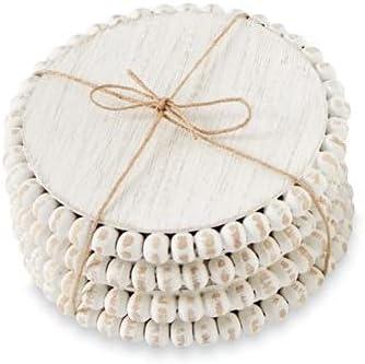 Mud Pie White Beaded Coaster Sets, 4 3/4"" Dia (42500044W)