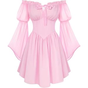 Scarlet Darkness Women's Renaissance Fairy Dress 2026 Summer Boho Off The Shoulder Flowy Corset Mini Dresses, 2XL
