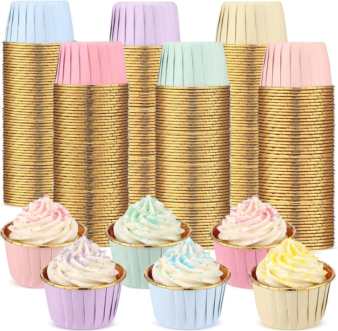 Geiserailie 100 Pcs Pastel Color Cupcake Liners Pastel Cupcake Foil Wrappers Snack Bowls for Parties Wedding Bridal Shower Birthday Supplies