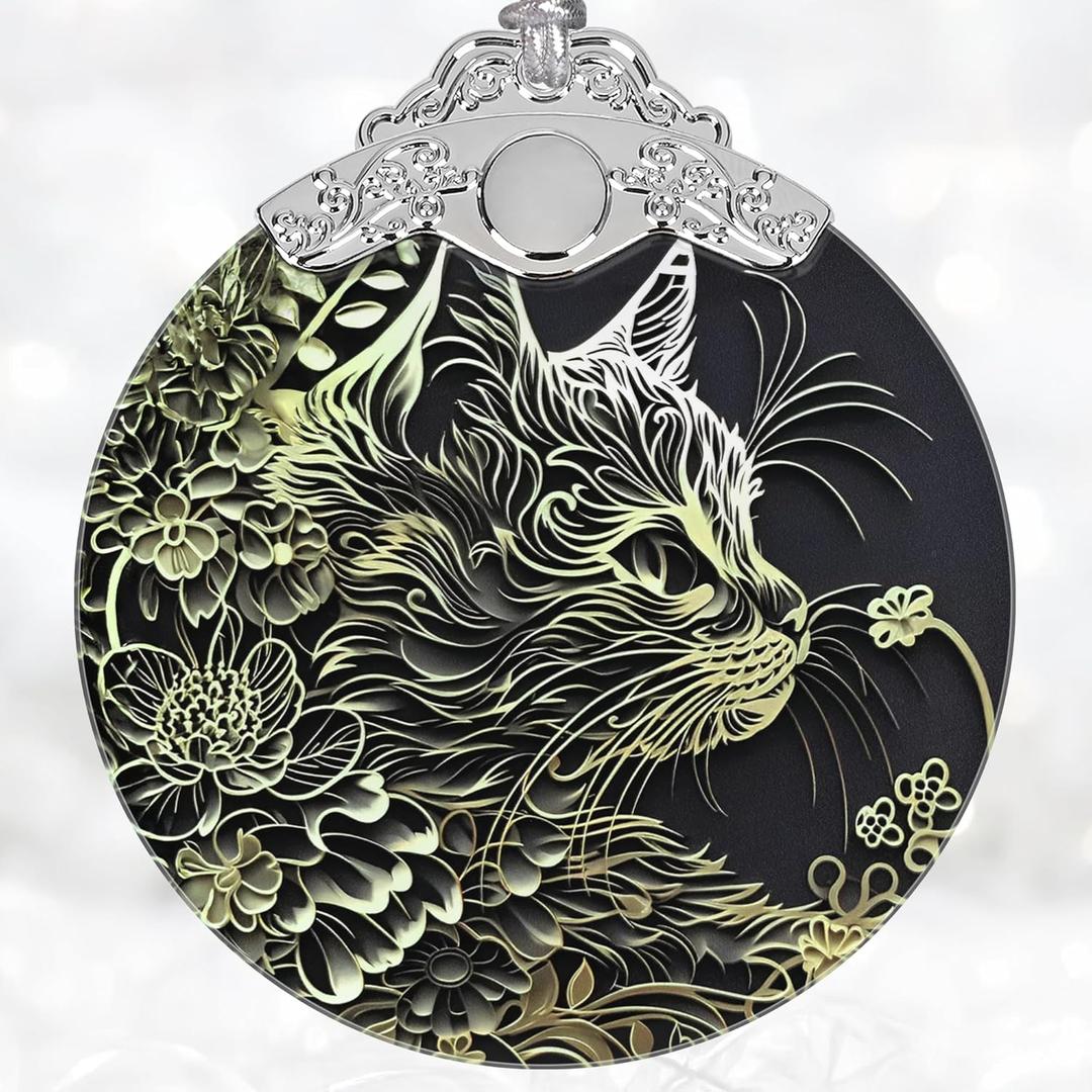 Christmas Decorations Ornaments, Stained Glass Ornament, Christmas Tree Ornaments, 2025 Gift Ornament, Xmas Gift for Friend Family Coworker - Persian Cat