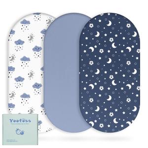 Yoofoss Bassinet Sheets for Baby,3-Pack Fitted Bassinet Sheets Set Compatible with Halo Bassinest Swivel Sleeper, Baby Delight, Angelbliss, Soft Breathable Bassinet Mattress Sheets(Blue+Cloud)