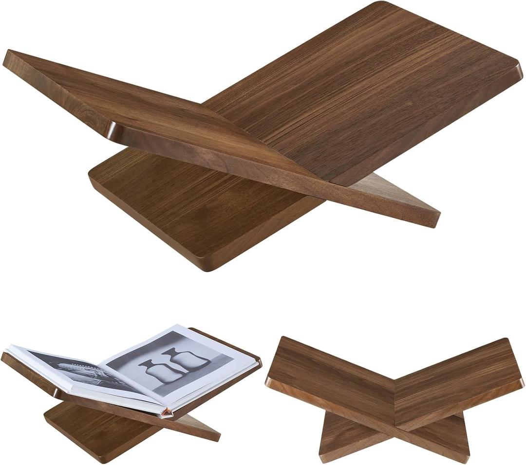 Solid Wooden Book Stand for Desktop Display & Reading 15.7" x 9.4" x 5.7 Extra Large Wood Open Book Holder for Cookbook, Bible, Recipe, Textbook, Magazine (N. American Black Walnut)