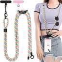 Phone Lanyard Crossbody with 2 Pack Tether Tab, Adjustable Anti Theft Phone Strap, Premium Metal Buckles, Skin-Friendly, Universal Cell Phone Neck lanyard for Women and Men, Rainbow
