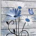 HVEST Vintage Floral Canvas Wall Art Blue and White Daisy Butterfly on Farmhouse Wooden Wall Decor for Bedroom, Country Wildflower Framed Wall Art for Living Room Office Home Decor,24L X 16W inches