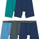 Fruit of the Loom Men's Micro Stretch Boxer Briefs, Designed to Move with You, Lightweight & Moisture Wicking (Long Leg - 5 Pack - Green/Blue/Grey)