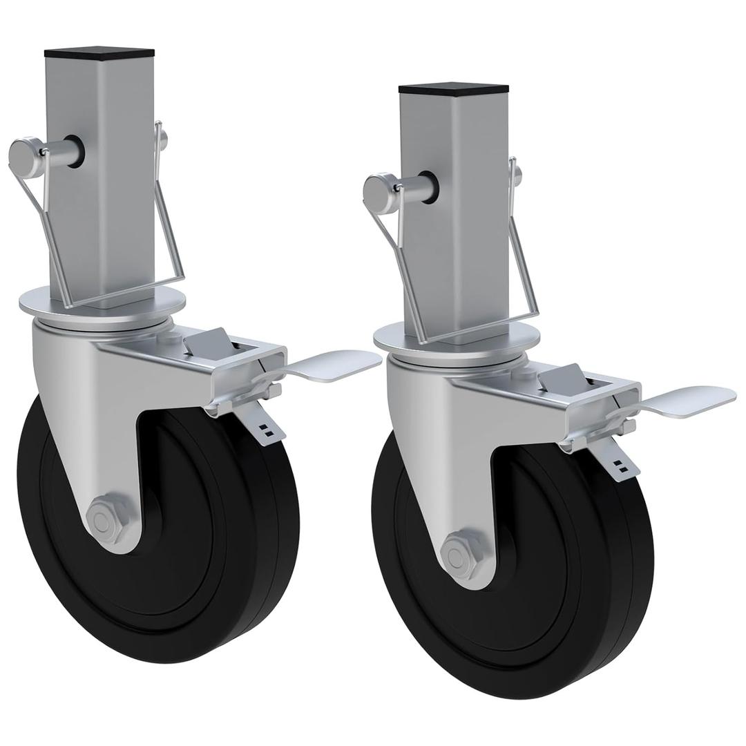 5 Inch Scaffolding Wheels Set of 2, Heavy Duty Baker Scaffold Wheels with Dual Locking Brakes, 1-1/4" Square Stem Rolling Scaffolding Caster, 440LBS Capacity Per Wheel for Scaffold Workbench Shelves