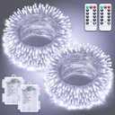 JMEXSUSS 2 Pack White Battery Operated Christmas String Lights, Each 33ft 100 LED Wedding Lights Outdoor Indoor, with 8 Modes Remote Waterproof