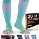 Doctor's Select 3 Pairs Copper Toeless Compression Socks for Men - 20-30 mmHg Open Toe Compression Socks Women, Compression Socks No Toes, Knee High, Line Patterns, Size: Large-X-Large