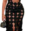 Women's Sexy Sleeveless Hollow Out Maxi Dress Tassel See Through Backless Bodycon Party Club Long Dress (Large, Black)
