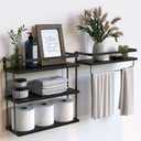 RICHER HOUSE 3+1 Tier Wall Mounted Floating Shelves Set of 2, Rustic Wood Wall Shelf with Metal Frame, Extra Storage Rack for Bathroom, Kitchen, Bedroom with Tissue Rack & Towel Bar - Black