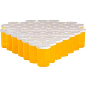 Juvale 50 Pack Empty Pill Bottles with Caps for Prescription Medication, 20-Dram Plastic Medicine Containers (Orange) - Medicine Bottle - Plastic Vials with Caps