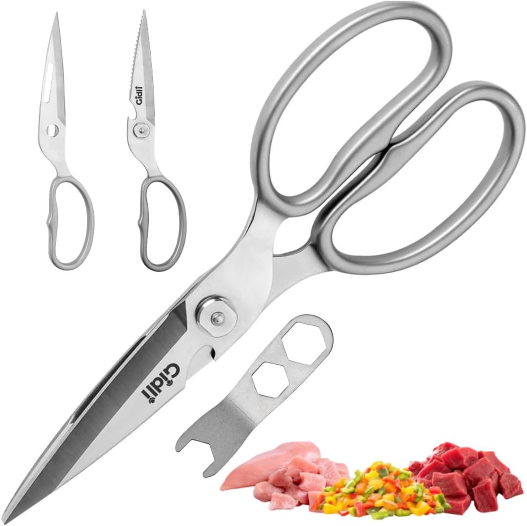 Premium Kitchen Scissors by Gidli Lifetime Replacement - Heavy Duty Kitchen Shears for Food All-Purpose Stainless Steel Scissors Dishwasher Safe, Comes Apart for Easy Cleaning