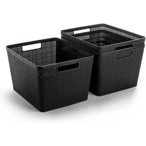 BINO | Woven Plastic Basket | Large (Black), 3-Pack | THE JUTE COLLECTION | Home Organization, Space - Saving Storage, Stylish Design | Jute Basket | Plastic Storage Basket