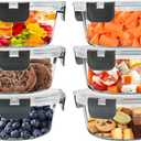 6Pack 13oz Glass Meal Prep Containers, Small Round Glass Food Storage Containers Sets with Snap Leak Proof Lids for Microwave, Freezer and Dishwasher Safe (Grey, 13oz)