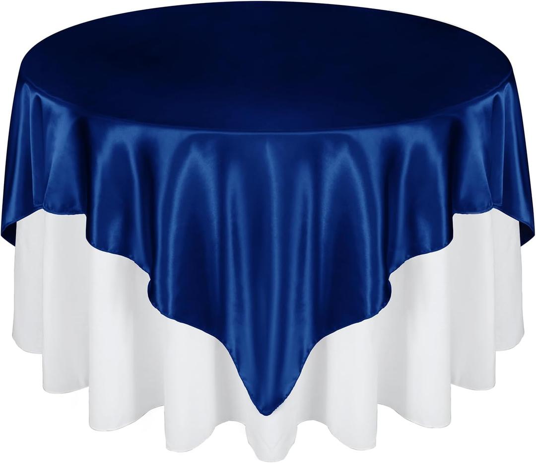 72 Inch Satin Square Tablecloth Overlay, 6 Pcs Royal Blue Square Tablecloth Cover, Wrinkle-Free Table Cover, Stain-Resistant Fabric for Party, Wedding, Banquet Table Decoration