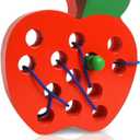 2 Pack Lacing Toys for Toddlers,Wooden Threading Apple Baby Travel Toys,Montessori Education Sensory Learning Fine Motor Skills, Wooden Block Puzzle Gifts for 3 Year Old Baby Kids Boys Girls