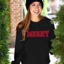 FASHGL Christmas Sequins Sweatshirts Women Merry Glitter Patch Crewneck Sweater Xmas Long Sleeve Pullover Top (Black, XL)