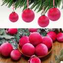 HyDren 24 Pcs Hot Pink Velvet Christmas Ornaments Balls Bulk Flocked Christmas Tree Ornaments 3.15, 2.76, 2.36 Inch Shatterproof Hanging Xmas Tree Balls Decor for Xmas Decorations