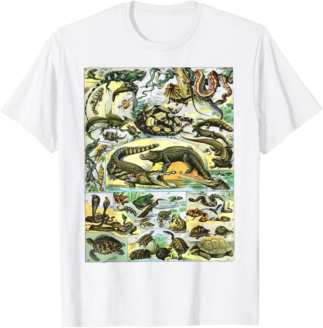 Reptiles Collection Table Turtle Snake Species Vintage T-Shirt XL