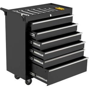 GarveeHome 6-Drawer Tool Chest, Rolling Tool Box with Wheels and Lock System, Portable Storage Rolling Tool Chest for Warehouse, Workshop & Repair Shop, Black
