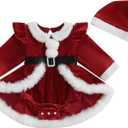 Newborn Baby Girl Christmas Outfit Ruffle Long Sleeve Red Velvet/Plaid Romper Dress Xmas Cute Fall Winter Clothes (12-18 Months)