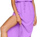 Women's Adjustable Strappy Split Summer Beach Casual Midi Dress (Purple, XL)