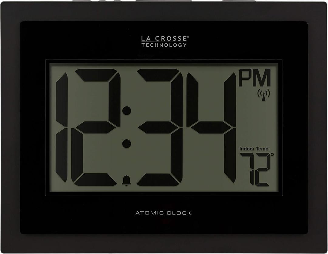 La Crosse Technology 513-54087-INT Atomic Digital Wall Clock with Indoor Temperature (Black)