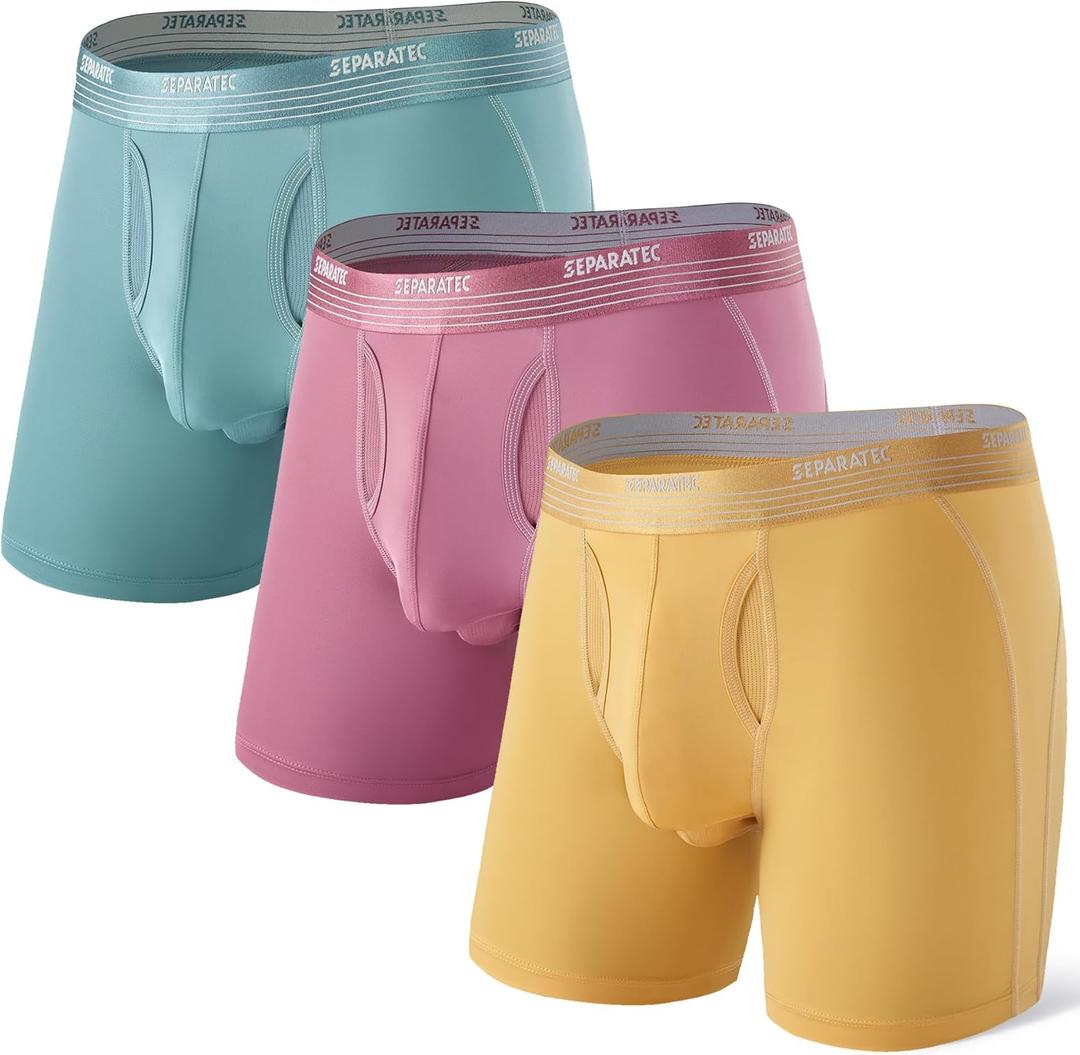 Separatec Mens Underwear with Pouch for balls Anti Chafing Underwear Men Athletic Sport Performance Long Boxer Briefs 3 Pack (Large, C1 - Wed Green/Sat Red/Tue Yellow)