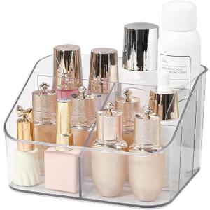 DASITON 5 Slots Makeup Brush Holder, Acrylic Make Up Brush Holder Organizer for Vanity, Bathroom Countertop, Small Makeup Organizer Brush Cup Cosmetic Brushes Storage, Pen Holder for Desk (Clear L)