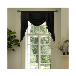 KNEOQIT Luxury Black Velvet Curtain Valance, Soft Touch Rod Pocket Valance with Bead Tassels, Waterfall Valance for Kitchen,Dining Room 39 Inch,1 Panel