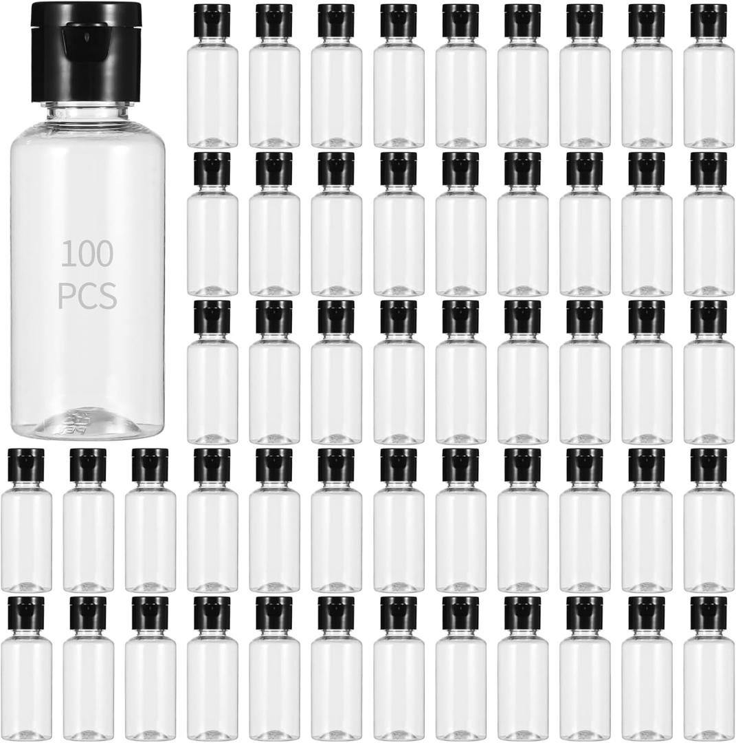 Lnrueg 100 PCS 1OZ Travel Bottles with Flip Cap - 30 ml Clear Plastic Travel Size Containers, Portable Leak Proof Squeeze Bottles Refillable Empty Cosmetic Containers for Liquid Shampoo Lotion, Black