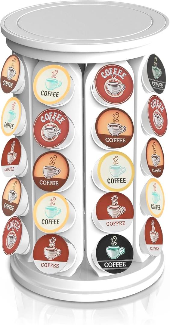 CEHNCEH K Cup Holder: Coffee Pod Carousel Organizer, Compatible with 40 Keurig K-Cup Pods, Spins 360-Degrees - Lazy Susan Platform, Home or Office Kitchen Counter Organize (Off-white)