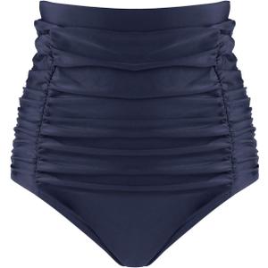 RELLECIGA Women's High Waisted Bikini Bottom Tummy Control Ruched Full Coverage Swim Bottom (Navy Blue, Small)