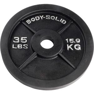 Body-Solid Cast Iron Olympic Single Weight Plate - Free Weights, Dumbbell Plates, 2 Inch Standard Hole for Barbell