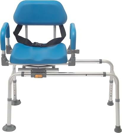 Helivora Sliding Shower Chair Tub Transfer Bench with Swivel Seat, Rotating Bathtub Bench with Padded Seat and No-Slip Suction Cups for Elderly and Disabled