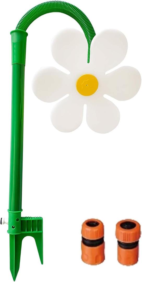Water Sprinkler with Stake - 360 Rotating Flower Water Spray, for Garden, Lawn, Courtyard (White)