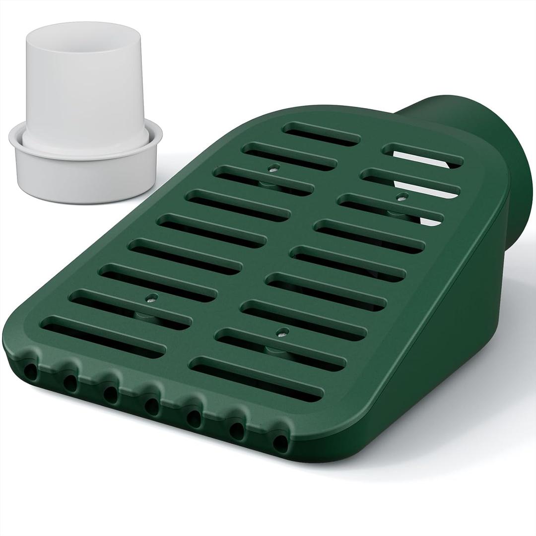 4in. Grate Yard Drain, Yard Drain Emitter for Sump Pump Discharge & Downspout Extensions, 10" W x 11.5" L x 4.7" H, Protects Foundation, Prevents Standing Water Includes 3" & 4" SCH 40 Pipe Adapter, Green