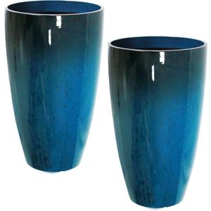 2 Packs 21 inch Tall Planter, Indoor Outdoor Round Planter for Porch, Large Plant Pot with Drainage Hole for Home Garden Front Door, Modern Decorative Pots for Plants (Blue)