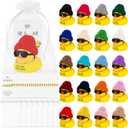 MJOGGOTT Employee Appreciation Gifts Bulk 66 Set Inspirational Mini Rubber Ducks with Glasses Necklace Hat and Cheer Up Cards You are Awesome Ducks for Staff Teacher Friend Family Appreciation Gifts