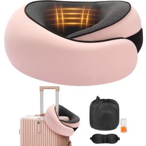 Travel Neck Pillow, Memory Foam Neck Support for Airplane, Car & Office, Breathable Portable Design with Eye Mask, Earplug Holder & Carry Bag, for Women&Men