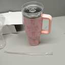 Whaline 40oz Pink Bow Tumbler with Handle Straw and Lid Bow-Knot Travel Coffee Tumbler Cup for Women Friend Holiday Birthday Gift