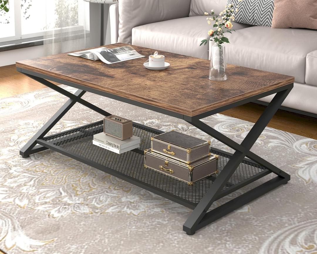 LVB Coffee Table for Living Room, 2 Tier Tea Table, 39 inch, Rustic Brown