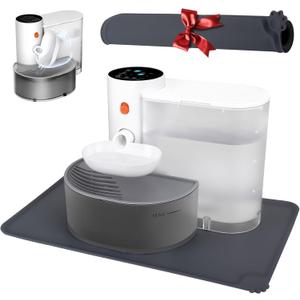 GJEASE Smart Pet Water Fountain No Filter, Wireless Cat Water Fountain Cordless,Battery Operated Filterless Cat Water Fountain