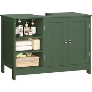 TEENFON 35.4" Pedestal Sink Storage Cabinet with 2 Doors and Adjustable Shelves, Bathroom Sink Cabinet, Under Sink Storage with U-Shape Cut-Out, Green