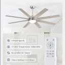 Fanbulous 65 Inch Ceiling Fans with Lights and Remote, Brush Nickel Indoor/Outdoor Ceiling Fan with Quiet Reversible DC Motor, 6 Speeds, 3CCT, 8 Blades Large Ceiling Fan for Living Room Bedroom Patio
